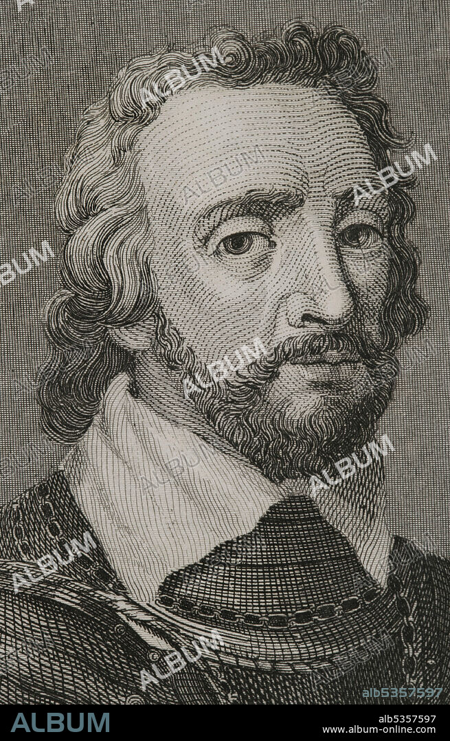 ANTONIO ROCA SALLENT (1814-1864). SPANISH ENGRAVER.. Guzmán el Bueno (Alonso Pérez de Guzmán) (1256-1309). Militar y noble leonés, fundador de la casa de Medina Sidonia. Primer señor de Sanlúcar de Barrameda. Retrato. Grabado por Antonio Roca. Las Glorias Nacionales. Tomo III, edición Madrid-Barcelona, 1853.