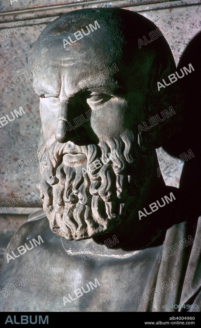 Roman portrait bust of the Greek poet and dramatist Aeschylus ( c. 525/524 BC - c. 456/455 BC), from a roughly contemporary Greek original. from the Capitoline Museum's collection in Rome, 6th century BC.