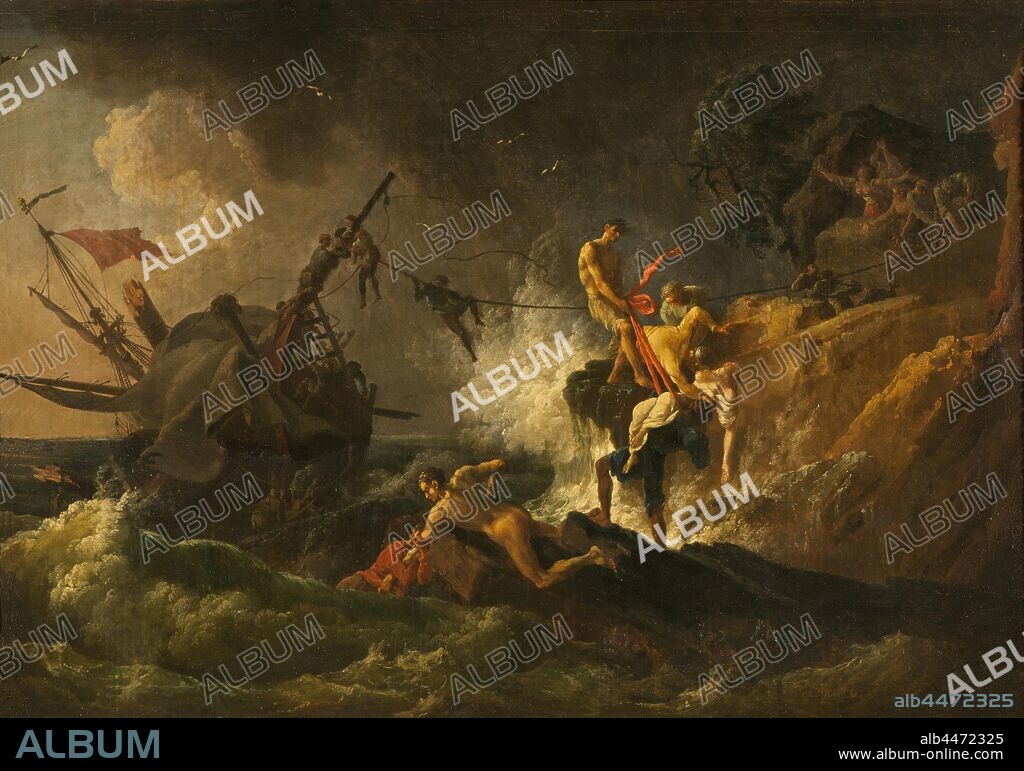 Pierre-Jacques Volaire, Shipwreck, Swedish shipwreck, painting, oil on panel, Height, 66 cm (25.9 inches), Width, 96 cm (37.7 inches).