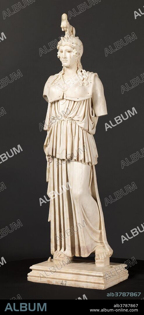 Taller romano / 'Atenea Partenos'. 130 - 150. Mármol, 98 x 36 cm.