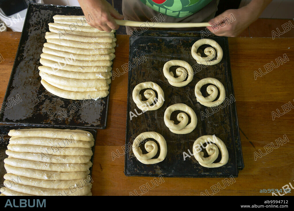 Forn de Can Salem, ensaimadas. Algaida. Mallorca. Baleares. España.