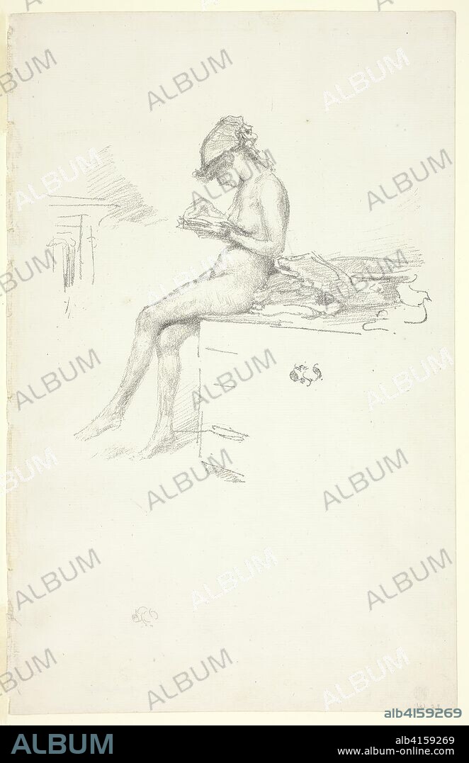 JAMES ABBOTT MCNEILL WHISTLER. The Little Nude Model, Reading. James McNeill Whistler; American, 1834-1903. Date: 1889-1890. Dimensions: 167 x 179 mm (image); 320 x 205 mm (sheet). Transfer lithograph in black on ivory laid paper. Origin: United States.