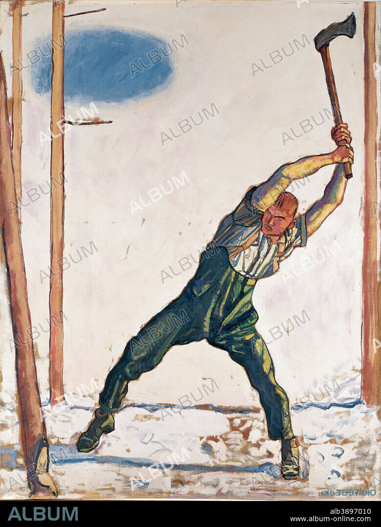 FERDINAND HODLER. Woodcutter. Date/Period: 1910. Painting. Oil on canvas. Height: 1,308 mm (51.49 in); Width: 1,007 mm (39.64 in).