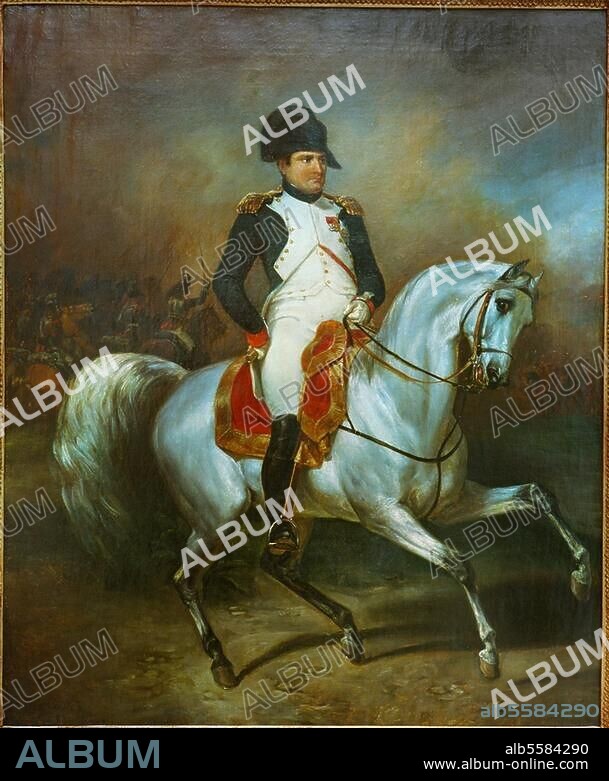 Napoleon I. Bonaparte, Kaiser der Franzosen (ab 1804). Ajaccio (Korsika) 15.8.1769 - Longwood. (St. Helena) 5.5.1821. "Napoleon zu Pferde". Gemälde, 1832, von Simon Meister (1796-1844). Öl auf Leinwand, 70 × 58 cm. Trier, Städt. Museum Simeonstift Trier.