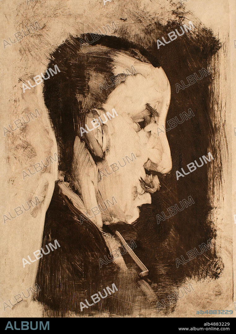 Frank Duveneck, American, 18481919, Thomas Shields Clarke, 1883/84, Monotype in brown ink on wove paper, plate: 17 x 12 5/16 in. (43.2 x 31.2 cm).