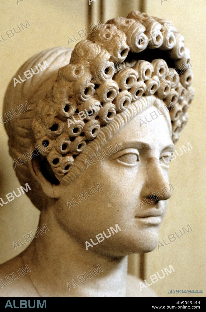 Bust of woman with elaborate Flavian hairstyle Roman, late first-second century AD.