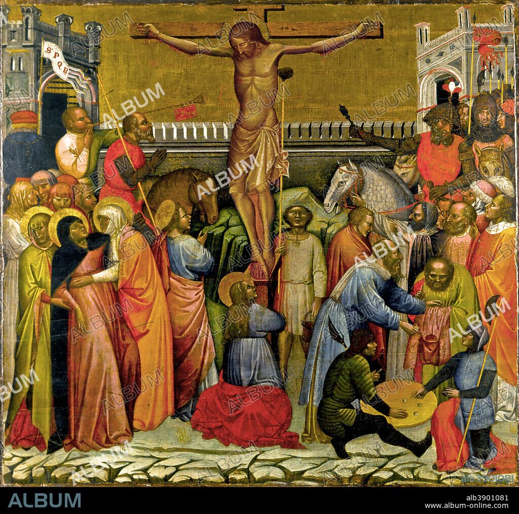 JACOBELLO DEL FIORE. Crucifixion. Date/Period: 1395 - 1400. Painting. Tempera and gold on wood panel. Height: 1,260 mm (49.60 in); Width: 1,350 mm (53.14 in).