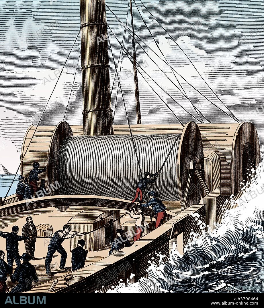 In 1850 telegraphic engineer John Watkins Brett and his brother Jacob Brett laid the first telegraph cable between England and France. After a French fisherman cut the cable, thinking it was a new kind of seaweed, in September 1851 the brothers installed an armored cable that lasted for many years. Their Submarine Telegraph Company between France and England became operational from London though Dover and Calais to Paris on November 13, 1851. Messages were transmitted through the submarine cable from Calais to Dover, the narrowist point in the English Channel, from which they were passed to the South Eastern Railway for telegraphing to its London Bridge Station, and then by messenger to the telegraph company's office. This image has been color enhanced.