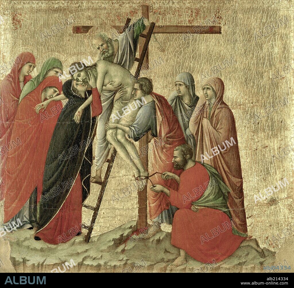 Duccio di Buoninsegna / 'Maestà - Pasión: El descendimiento de la Cruz', 1308-1311, Temple y oro sobre madera, 50,5 x 53,5 cm.