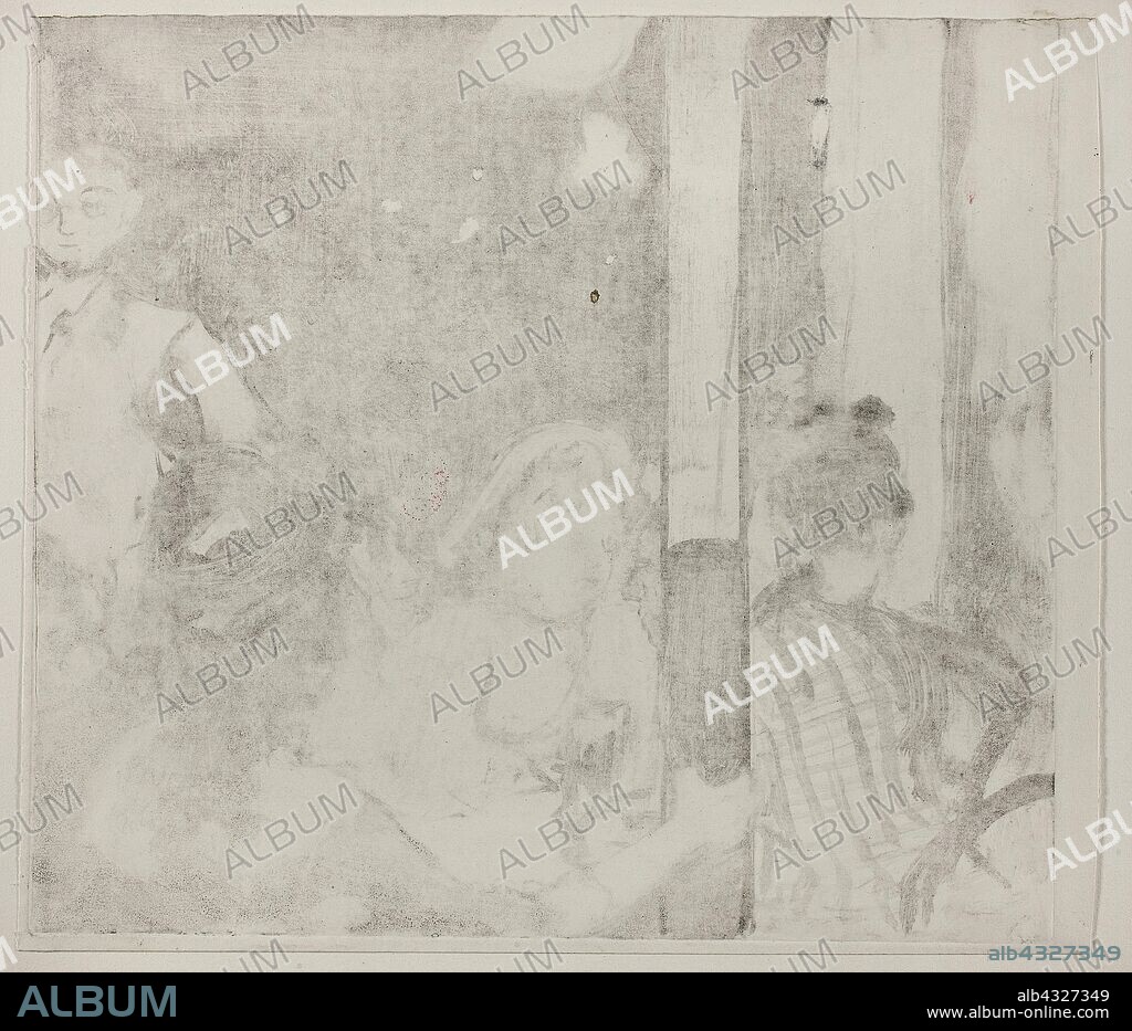 Women in Front of a Café, Evening, c. 1877, Edgar Degas, French, 1834-1917, France, Monotype cognate on ivory wove paper laid down on ivory wove paper, 270 × 298 mm (image/plate), 273 × 312 mm (primary support), 316 × 456 mm (secondary support).