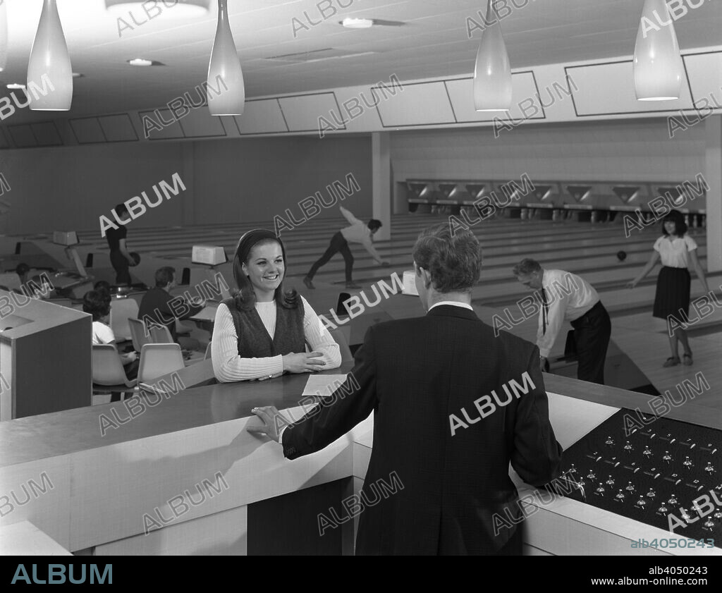 Interior of Silver Blades ice rink and bowling alley, Sheffield, South Yorkshire, 1965. A very nice view of the interior of the Silver Blades Skating Rink and Boweling Alley, located in Sheffield, November 1965.