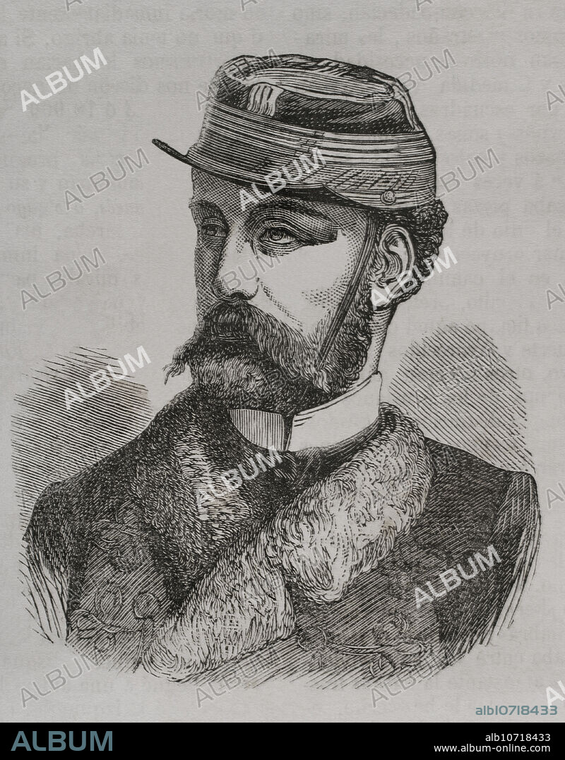 Roberto de Orleans (Robert d'Orléans) (1840-1910). Duque de Chartres. Pretendiente orleanista al trono de Francia. Nieto del rey Luis Felipe I de Francia. Retrato. Grabado. "Historia de la Guerra de Francia y Prusia". Tomo II. Publicado en Barcelona, 1871.