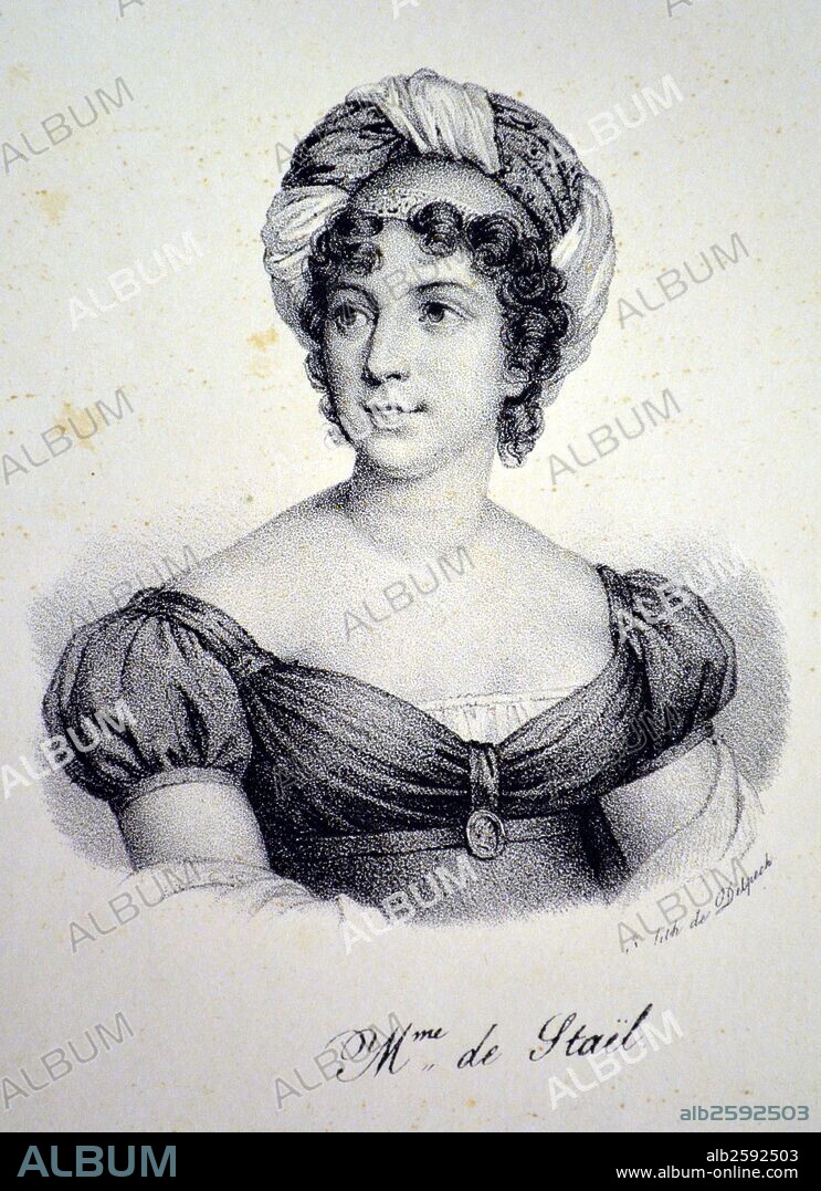 Anne Louise Germaine de Stael (1766-1817) Swiss writer and heiress of Jacques Necker, Finance minister to Louis XVI. Lithograph, Paris, c1840. Photo by: .