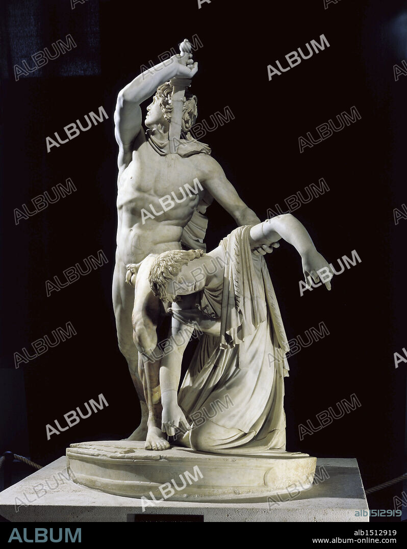 Roman civilization, 1st century b.C. Marble sculptural group known as Galatian suicide or Ludovisi Gaul killing himself and his wife. Copy from a Greek bronze original.