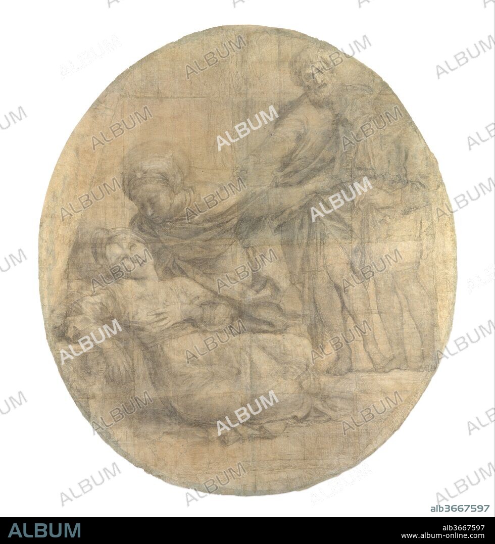 The Martyrdom of Saint Cecilia (Cartoon for a Fresco). Artist: Domenichino (Domenico Zampieri) (Italian, Bologna 1581-1641 Naples). Dimensions: Irregular oval: 67 13/16 × 59 9/16 in. (172.2 × 151.3 cm). Date: 1612-14.
This monumental, exquisitely rendered composition is among the most significant extant cartoons (full-scale drawings) by Domenichino.  It was a preparatory design for the central portion of his fresco of the Martyrdom of Saint Cecilia, painted on the left wall of the Polet chapel at San Luigi dei Francesi, the French church of Rome.  
Domenichino received the contract for the frescoes on February 16, 1612, from Pierre Polet (died in Rome in 1613), a prelate from the diocese of Noyon who was dedicated to the cult of Saint Cecilia. In 1599, he had attended the exhumation of her relics from a casket underneath the high altar of her titular church at Santa Cecilia in Trastevere in Rome.  According to Jacobus de Voragine's Golden Legend, Cecilia (2nd or 3rd century A.D., Rome), a virtuous virgin matron was to be burned in a boiling bath, "but she remained in the bath as in a cool place, nor felt so much as a drop of sweat." She then suffered three decapitating blows of the sword that did not sever her head, and since a fourth blow was prohibited by Roman law, she lived on for three more days, during which she gave all her possessions to the poor.  On her last day, Saint Cecilia entrusted to Pope Urban all the Christians that she had converted and beckoned him to consecrate her house as a church.  Domenichino's final work alludes to this part of the story, and, here, the moribund Cecilia is seen at center, attended by a maid servant, a bearded man, and a child at right. 

Domenichino holds a pivotal place in the development of Baroque Classicism in Rome, and his frescoes in the Polet chapel at San Luigi dei Francesi are amongst the principal examples of that style. 
Since this is the most important Italian Baroque drawing in the United States, the following, more indepth observations may be added. 
This is the only large cartoon (full-scale drawing) for a major work by an important Renaissance or Baroque artist in this country. Two cartoon fragments by Domenichino, for the left and right sides of the composition of the Martyrdom of Saint Cecilia, are preserved in the Musée du Louvre, Département des arts graphiques inv. nos. 9080 and 9081 (Paris). They too have pricked outlines for the transfer of the design and are drawn in a similar technique and medium on a surface comprised of multiple sheets of paper joined together. The drawing surface of the Metropolitan Museum's cartoon is comprised of fourteen large sheets of paper, which was originally of a blue-gray hue like many other drawings of this time. As is typical of Renaissance and Baroque artistic practice, the sheets of paper of the cartoon were glued together (probably with flour paste), with overlapping seams. This was done in the artist's studio, by the artist himself or by a studio assistant. Domenichino's cartoon is drawn very carefully in charcoal with white chalk hightlighting, but the handling is very broad in many passages and many pentimenti are evident. The strokes of charcoal in important passages of the design are rubbed together to create effects of sfumato, but many other passages of parallel hatching and outlines were left untouched by the artist. The technique of drawing cartoons is often very bold, because such drawings are meant to be seen from a far viewing distance. The outlines of the cartoon were pricked for the transfer of the design, but in this case this was probably to transfer the design to a "substitute cartoon," which was the object actually used on the moist fresco surface itself. This technique of the "substitute cartoon" saved the valuable carefully executed drawing from destruction in the working process. Once Domenichino's beautifully drawn cartoon served its purpose in the artist's studio, it was preserved as a collector's item: it was cut in the shape of an oval, lined with canvas, and was mounted on a stretcher like a picture for display before 1705 or 1706. The cartoon's frame dates to the eighteenth century. 
Domenichino has focused attention on the drama of Saint Cecilia's suffering, her faith and her spirituality at the moment of death. Her idealized beauty, expression, and corporeal grace of pose are meant to convey the transcendental beauty of her Christian virtue. The viewer's reaction to this scene of the saint's noble suffering and unwavering faith was critically important to the artist's thinking in developing the composition. The figures at right participate as witnesses to the scene. The gestures of these secondary figures at right play out the reactions of empathy and contemplation the artist expected from the viewers seeing the composition: the devout practioners attending church.
There are slightly differing accounts on the martyrdom of Saint Cecilia, who was already accepted into the hagiographic canon by the fifth century A.D. The main source on her life, Jacobus de Voragine's Golden Legend (thirteenth century), states that she was to be burned in a boiling bath, "but she remained in the bath as in a cool place, nor felt so much as a drop of sweat."  The virtuous virgin matron then suffered three decapitating blows of the sword that did not sever her head, and since a fourth blow was prohibited by law, she lived on for three more days, during which she gave all her possessions to the poor (the mainscene fresoed on the opposite wall of the Polet chapel).  On her last day, Saint Cecilia entrusted to Pope Urban all the Christians that she had converted and beckoned him to consecrate her house as a church.  Domenichino's composition of the saint's martyrdom includes the pope and the converts in an atemporal arrangement that also alludes to the consecration of her house.  Domenichino's biographers, Giovanni Pietro Bellori (1672) and Giambattista Passeri (1772) also describe the particulars of Saint Cecilia's martyrdom.
Domenichino represented the agonizing Saint Cecilia within the imposing interior of a Roman bath (presumably the caldarium that was part of her house),where the prefect Almachius had unsuccessfully attempted to have her martyred. The contract between patron and artist governing the commission of this fresco, dated February 16,1612, mentions this setting.
In 1599, the patron commissioning the fresco, Pierre Polet had apparently attended the exhumation of the saint's relics from a casket underneath the high altar of the basilica of Santa Cecilia in Trastevere, and this event was recorded. The ceremony of recognition of the relics was officiated by the titular of the basilica, Cardinal Paolo Sfondrati, on October, 19, 1599, and was witnessed by the great debunker of saints of the Counter-Reformation movement, Cesare Baronio, who pronounced the relics authentic.
The cartoons by Domenichino for the two main frescoed scenes in the Polet chapel at San Luigi dei Francesi are also cited in the 1612 contract between the patron and the artist.  According to the document, the cartoons were to be retained by the priest Don Mass. Bruni, the prior of the church of San Luigi dei Francesi.  The cartoons for the sides of the fresco of the Martyrdom of Saint Cecilia (the fragments today in the Louvre) passed to the collection of the painter Charles Le Brun, then to the French royal collections and the Louvre.
The cartoons by Domenichino were from the beginning regarded as the key drawings for the Polet Chapel, and the central portion of the composition with the Martyrdom of Saint Cecilia (i.e., the work today at the Met) was probably especially prized.  This may well explain why this is the only major surviving cartoon for the project which Charles Le Brun was unable to acquire when he visited Rome after Domenichino's death. It is clear from a reading of the contract of February 16, 1612, between Domenichino and his patron, that the first owner of the proposed cartoon section for the Martyrdom of Saint Cecilia must have been the priest - possibly the prior of San Luigi dei Francesi -- Don Mass. Bruni, who must have also owned the Louvre cartoon fragments for the composition, the ones which Charles Le Brun obtained during his Roman sojourn in 1642-48. The 1664 inventory of the possessions of Francesco Raspantino, Domenichino's pupil in Naples and artistic heir, lists three preparatory cartoon fragments for the Polet chapel decoration by his master:  the "Marriage of Saint Cecilia to Valerian," the "Apotheosis of Saint Cecilia," and "Saint Cecilia Refusing to Sacrifice to the Idols."  Curiously, none of these are for parts of the fresco decoration that were deemed significant in the 1612 contract.  Finally, Charles Le Brun was apparently unable to procure the central and main portion of the composition of the "Martyrdom of Saint Cecilia," for he had it copied in full scale in a large drawing that is in the Musée du Louvre.  It may (or may not) be the cartoon referred to in a Chigi inventory of 1705/6.  
(Carmen C. Bambach, September 2015).