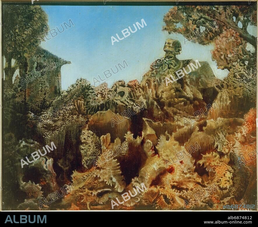 MAX ERNST. Ernst, Max; 1891-1976. "Das Gastmahl der Sphinx", 1940. Öl auf Leinwand, 25,5 x 30,5 cm. Oldenburg, Landesmuseum.