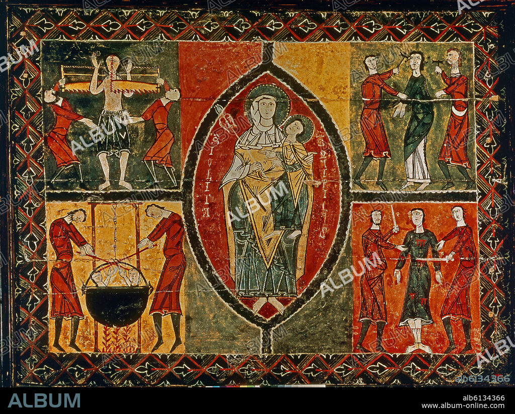 FRONTAL DE DURRO - SIGLO XII - 100x120cm - TEMPLE SOBRE MADERA - ESCENAS DE LA VIDA DE SAN QUIRZE Y SANTA JULITA.