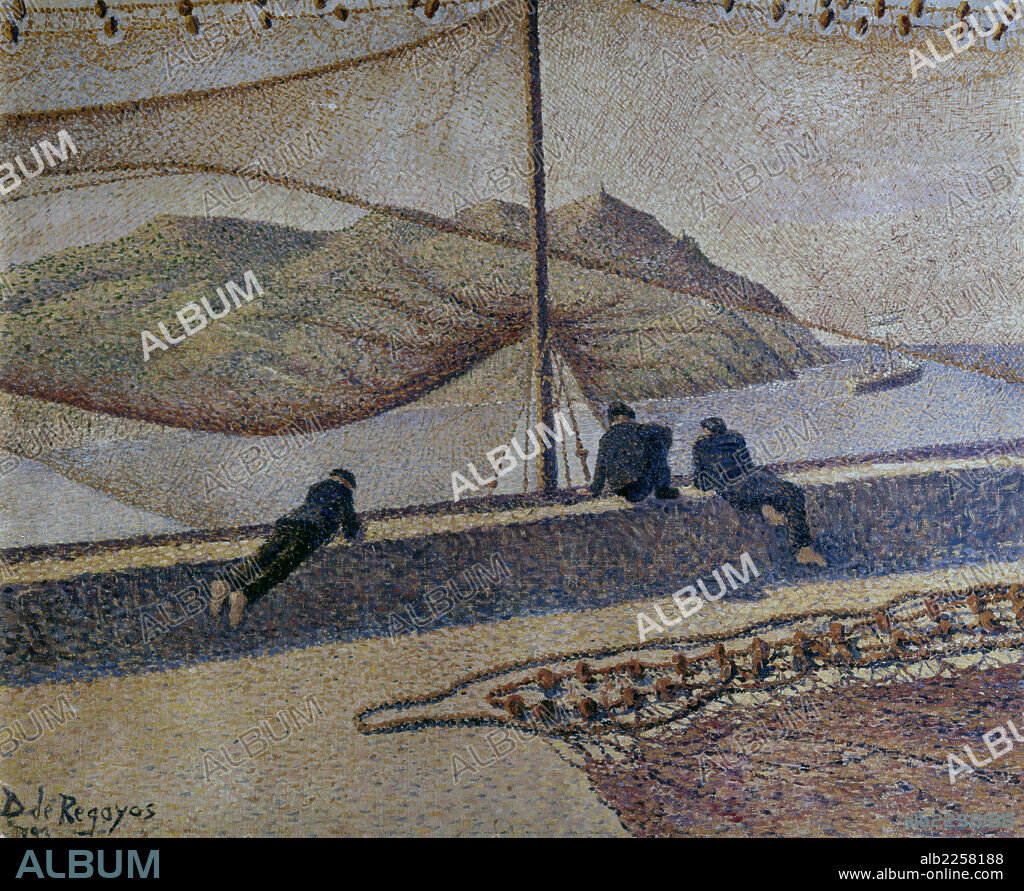 DARIO DE REGOYOS Y VALDÉS. REGOYOS , DARIO. PINTOR ESPAÑOL. RIBADESELLA 1857 - 1913. " PESCADORES " , OLEO SOBRE LIENZO.