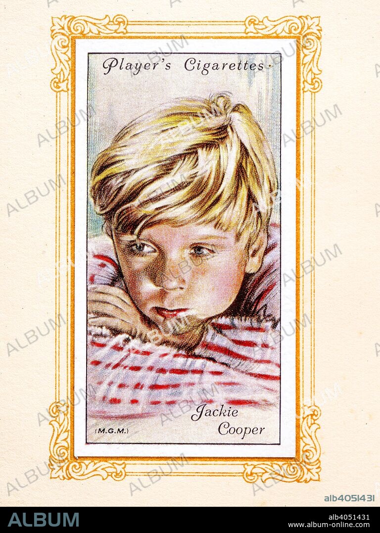 Jackie Cooper, 1934. John Cooper, Jr. (September 15, 1922 - May 3, 2011), known as Jackie Cooper, was an American actor, television director, producer and executive. He was a child actor who managed to make the transition to an adult career. From An Album of Film Stars; Second Series issued by John Player & Sons. [Imperial Tobacco & Co Ltd, 1934].