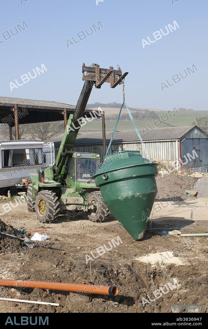 Installing a BioPure septic tank at Colemans Hill Farm, a low-energy sustainable eco-house, in Mickleton, UK.
