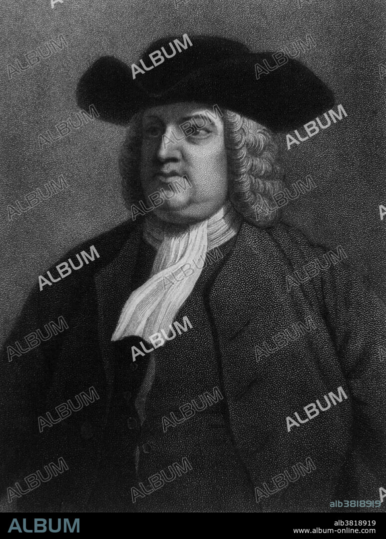 Portrait of William Penn (1644-1718), English real estate entrepreneur, philosopher, and founder of Pennsylvania. He was an early champion of democracy and religious freedom, notable for his good relations and successful treaties with the Lenape Indians. Under his direction, the city of Philadelphia was planned and developed. As one of the earlier supporters of colonial unification, Penn wrote and urged for a Union of all the English colonies in what was to become the United States of America. The democratic principles that he set forth in the Pennsylvania Frame of Government served as an inspiration for the United States Constitution.