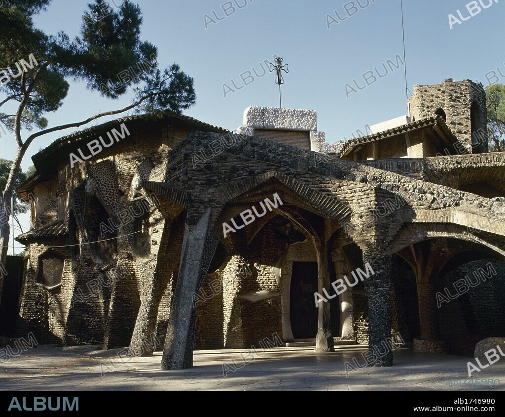 Spain. Catalonia. Santa Coloma del Cervello. The Crypt of the Church of Colonia Guell (1908-1915). Built by Antoni Gaudi (1852-1926). Outside.