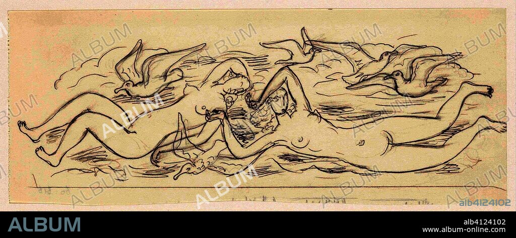 Sketch sheet with nude swimming women and seagulls. Draughtsman: Leo Gestel. Dating: 1891 - 1941. Measurements: h 102 mm × w 260 mm.