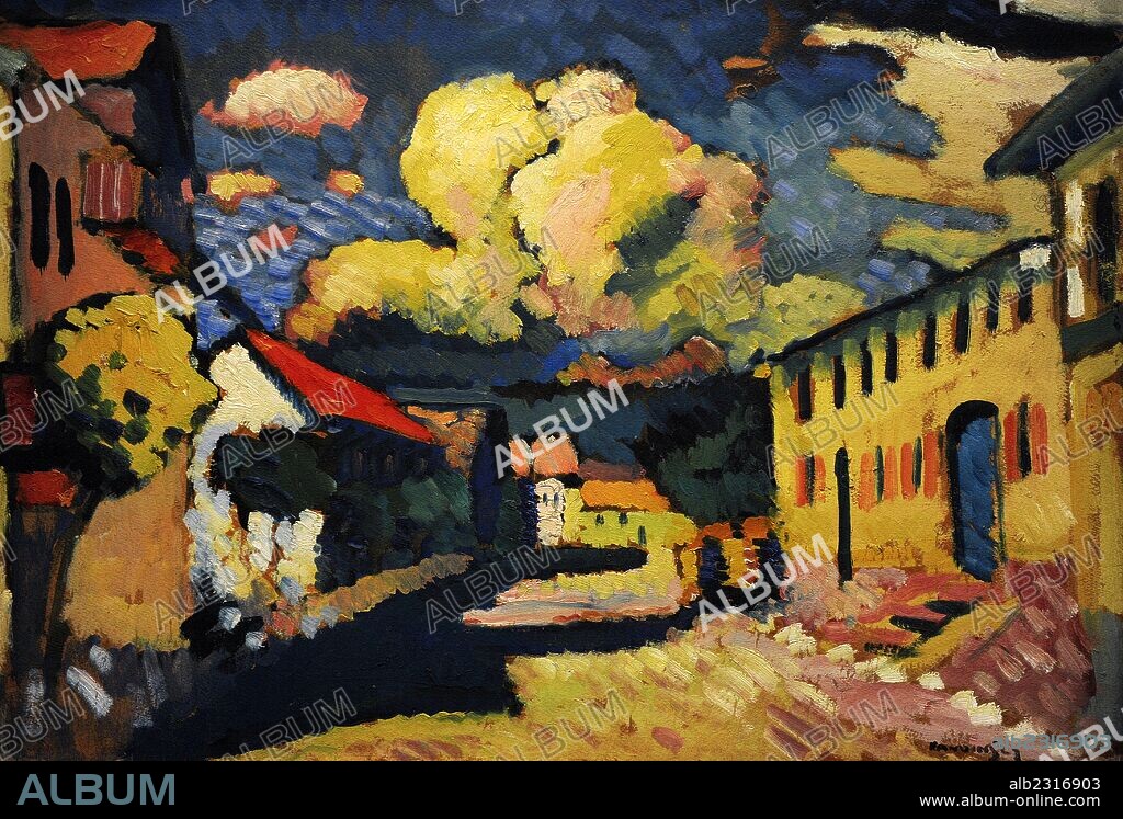 ARTE SIGLO XX. RUSIA. WASSILY KANDINSKY (Moscú, 1866-Neuilly-sur-Seine, 1944). Pintor ruso nacionalizado francés. Fue el precursor de la abstracción. "Murnau, calle de la población, 1908". Museo de Israel. Jerusalén.