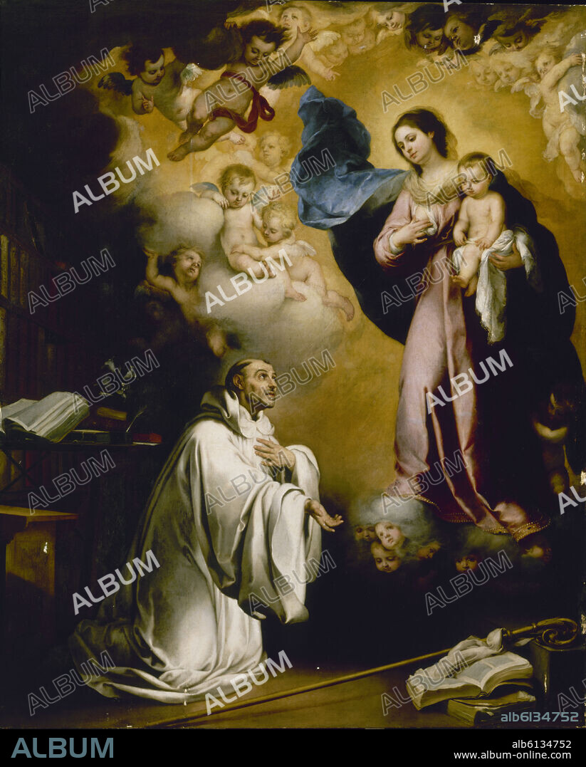 BARTOLOMÉ ESTEBAN MURILLO. 'The Virgin Appears to Saint Bernard', ca. 1655, Spanish Baroque, Oil on canvas, 311 cm x 249 cm, P00978.