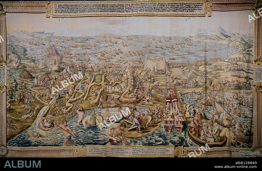 ANÓNIMO. GUERRA DE TUNEZ 1535 - SITIO DE LA GOLETA - TAPIZ TEJIDO EN 1740 EN LA REAL FABRICA DE TAPICES POR ORDEN DE FELIPE V.