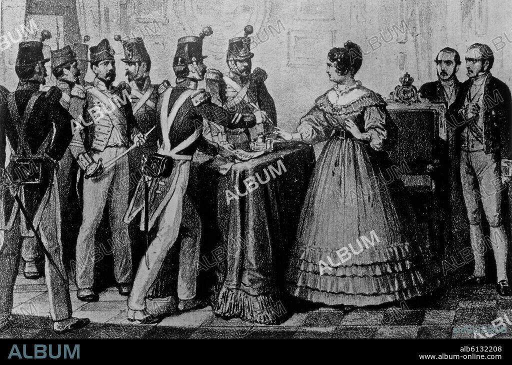 In the Barn, the Insurgent Sergents Forcing Isabel II to Restore the 1812 Constitution. Madrid, National Library.