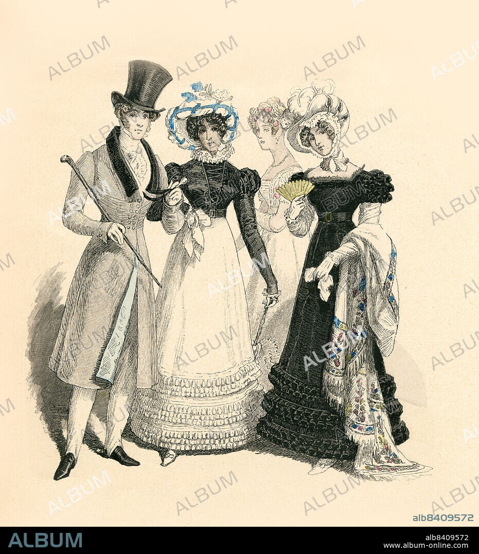 Upper Class Dress, Germany, 1820-1825, Illustration, The History of Costume, Braun & Schneider, Munich, Germany, 1861-1880.