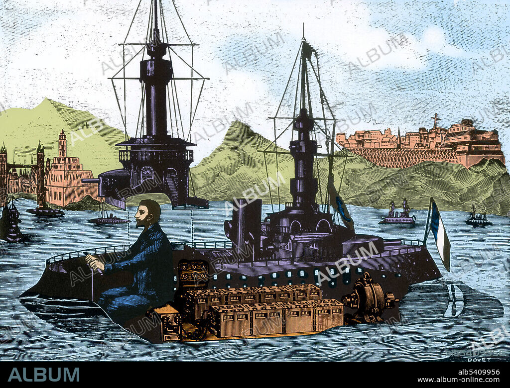 In Paris, the latest advances in engineering have been used for the entertainment of pleasure-seekers. Midget battleship which is propelled by electricity. With its single canon, the crew, consisting of one admiral, can open fire on the coast, a bombardment full of smoke and bangs but without any risk to the target..