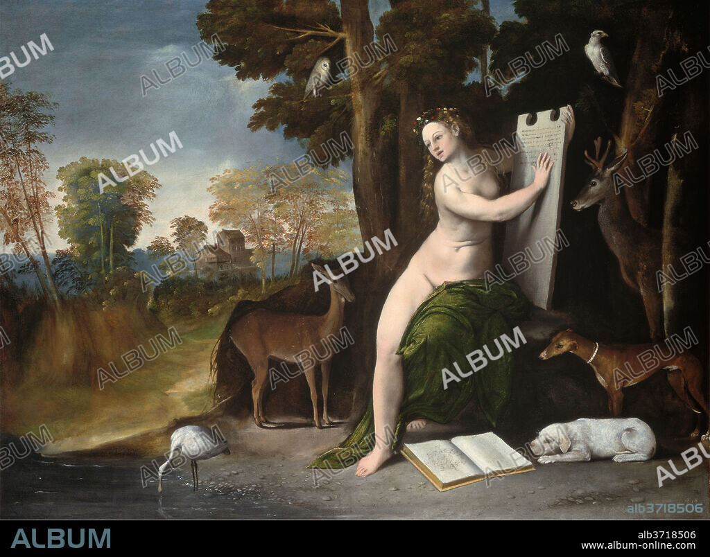 DOSSO DOSSI. Circe and Her Lovers in a Landscape. Dated: c. 1525. Dimensions: overall: 100.8 x 136.1 cm (39 11/16 x 53 9/16 in.)  framed: 129.2 x 164.5 cm (50 7/8 x 64 3/4 in.). Medium: oil on canvas.