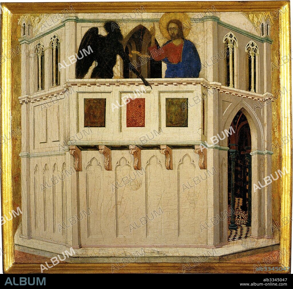 DUCCIO DI BUONINSEGNA. The Temptation of Christ in the Temple (Pinnacle of the Temple) Detail of the Maesta Altarpiece.