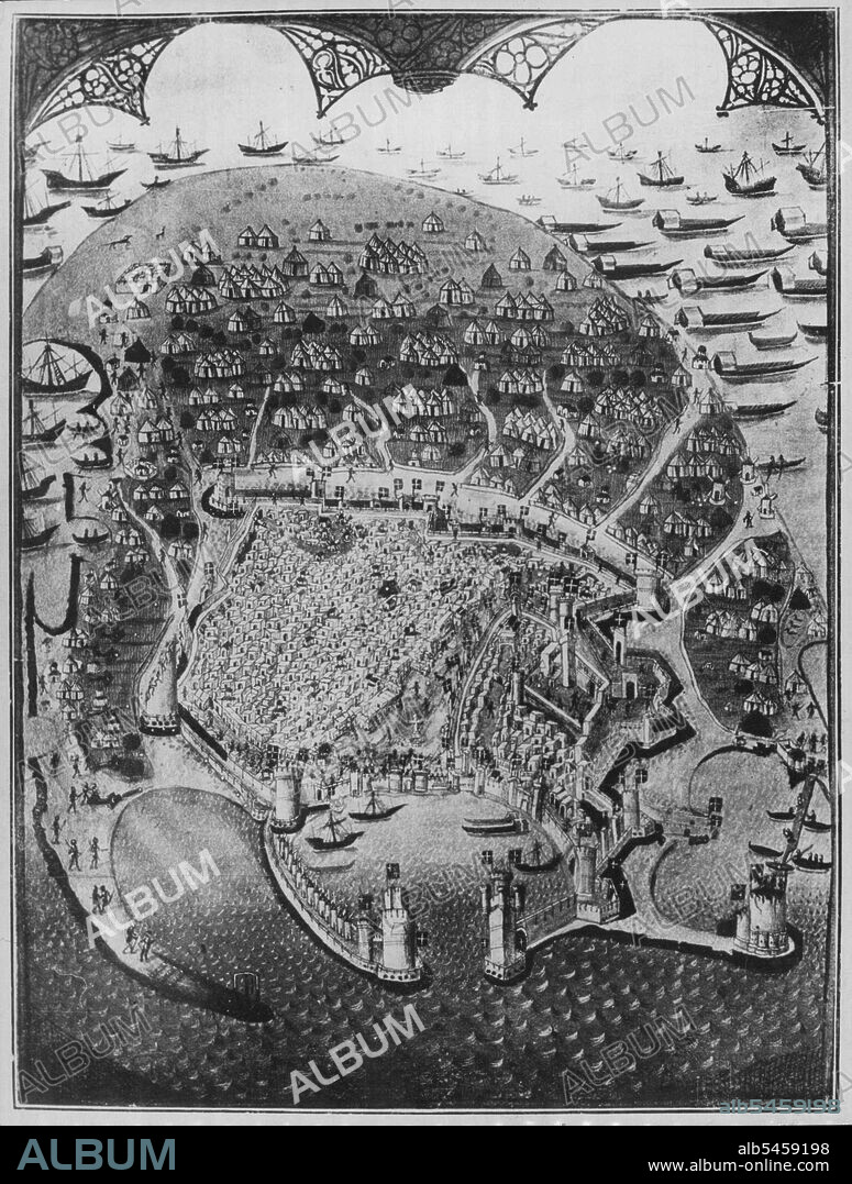 Stranded. Italy's Dodecanese Islands base for possible Axis operations against Asia minor, are being raided by the British, whose fleet has disrupted Italian communications. In 1522 Moslem's beat crusaders in siege, shown here, of the islands historic port of Rhodes, strategic Mediterranean center which Italians took in 1912. May 30, 1941. (Photo by Camera Features).