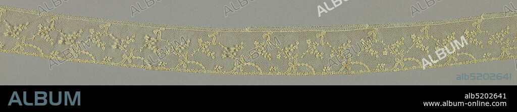 Border, Medium: linen Technique: needle lace, Borders show floral and foliated spray running in serpentine arrangement, interspersed by bow-knots., France, late 18thearly 19th century, lace, Border.