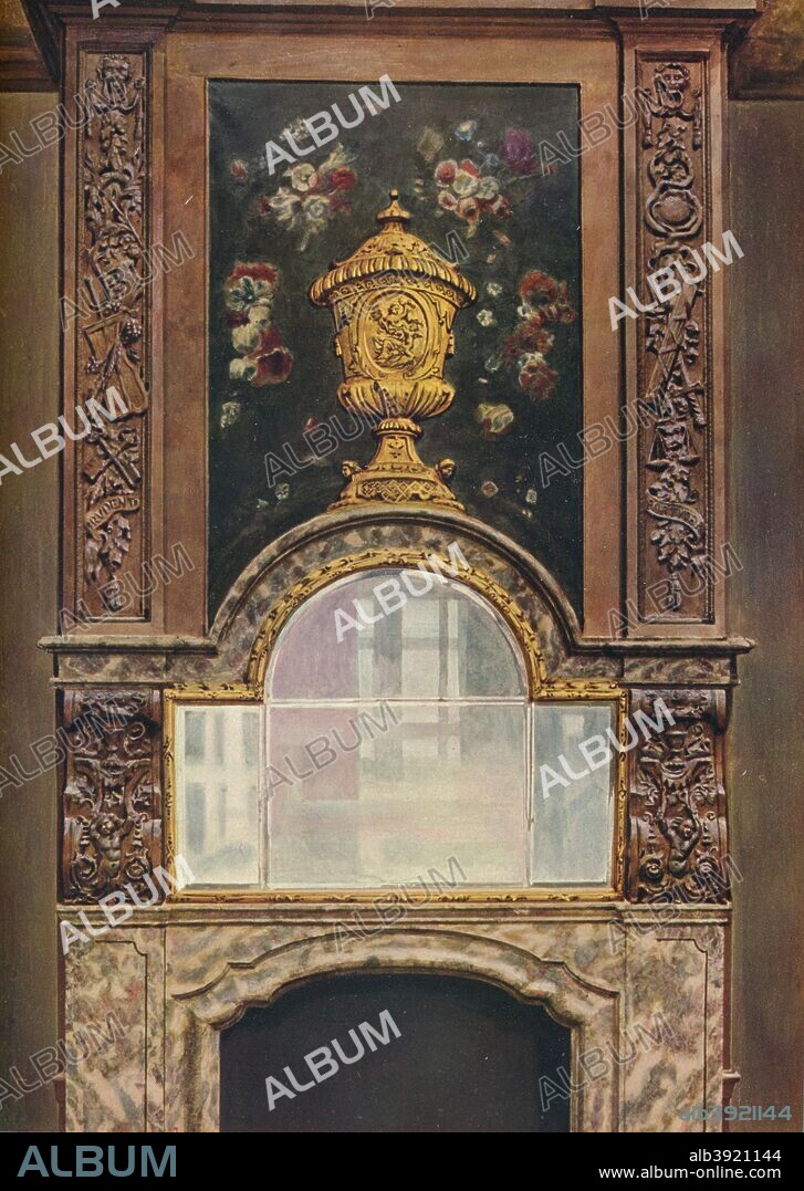 'Mantelpiece', 1910. Daniel Marot (1661-1752) was a French Protestant, architect, furniture designer and engraver at the forefront of the classicizing Late Baroque Louis XIV style. From The Connoisseur Vol XXVIII. [Otto Limited, London, 1910].