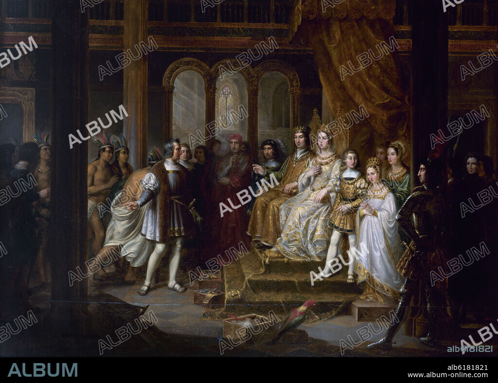 ESCUELA ESPAÑOLA. COLON ANTE LOS REYES CATOLICOS - SIGLO XIX - PINTURA HISTORICISTA.