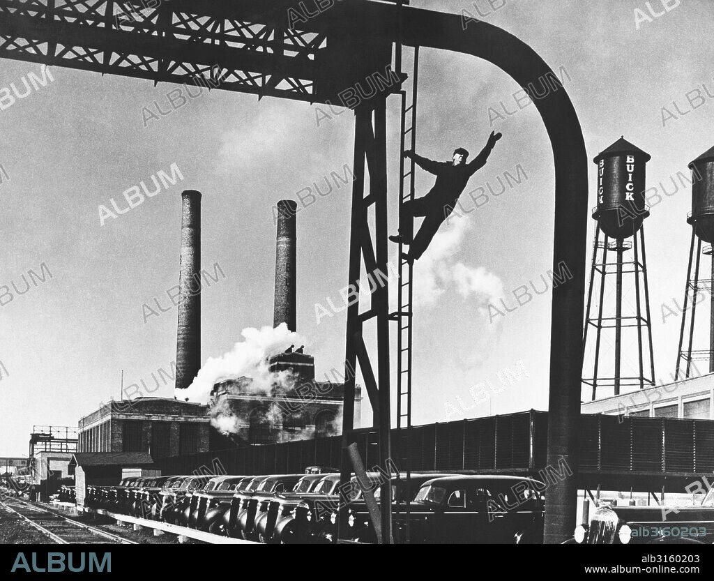 Detroit, Michigan: c. 1938 The Buick manufacturing plant showing the pressure steam line that runs from the power house to the forge plant at the factory.