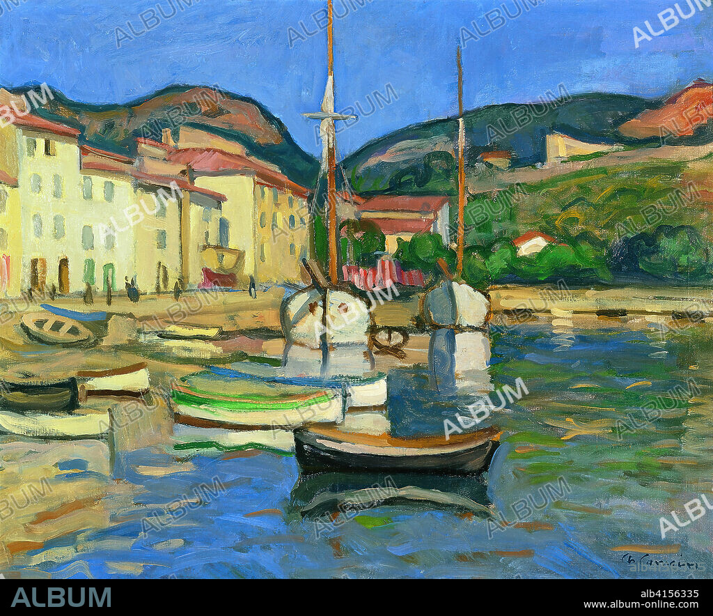 Charles Camoin (Marsella 1879 - París 1965). Puerto de Cassis con dos tartanas (hacia 1905). Óleo sobre lienzo. 65 x 81 cm.