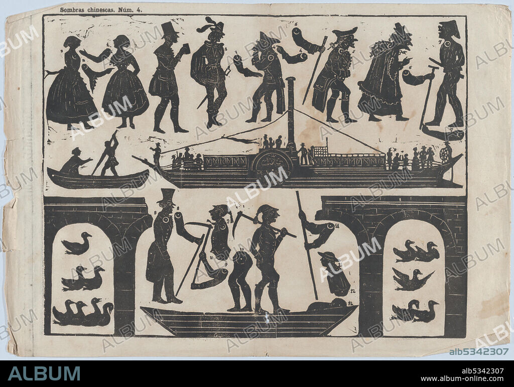 JUAN LLORENS. Sheet 4 of figures for Chinese shadow puppets, ca. 1850-70.