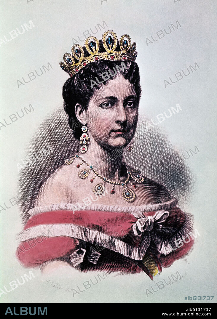 LA REINA MARIA VICTORIA - GRABADO COLOREADO - SIGLO XIX.