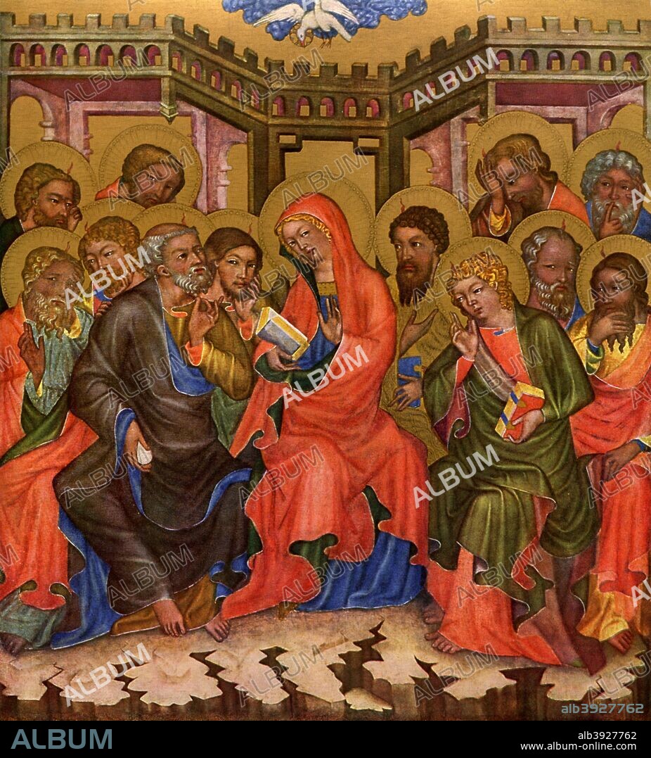 'Descent of the Holy Ghost', c1350 (1955).Tempera on wood. Found in the collection of the National Gallery, Prague. A print from Gothic Painting in Bohemia 1350-1450, by Antonin Matejcek and Jaroslav Pesina, Artia Prague, 1955.
