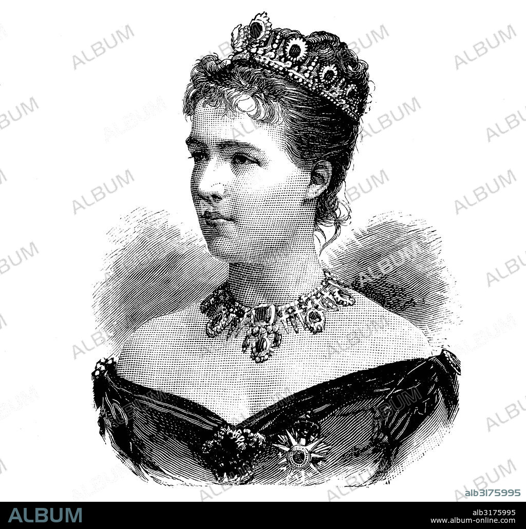 Maria amalia de braganca, 1831-1853, portuguese princess, woodcut, historical engraving, 1880.