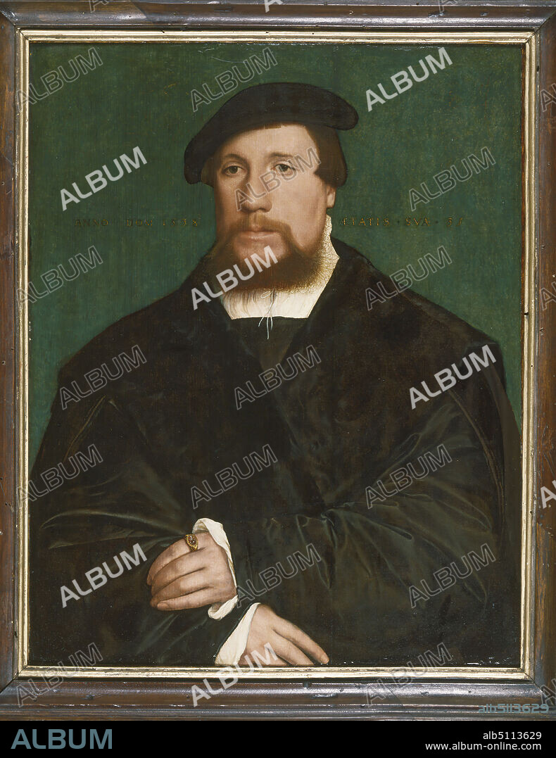 Artist: Hans Holbein the Younger, German, 1497/981543, Portrait of a Hanseatic Merchant, Oil on panel, unframed: 49.6 × 39 cm (19 1/2 × 15 3/8 in.), The merchants of the Hanseatic League, a powerful German trading organization that rapidly expanded into other countries along the Baltic and North seas, established their English headquarters in the London Steelyard. Holbein was commissioned to decorate their meeting hall and to produce individual portraits of the guild members. These all adopt the same format, with the sitter represented frontally against an unadorned background. An inscription records the age of the sitter in this painting (thirty-three), but no other information is known about him., Swiss, 16th century, Paintings.