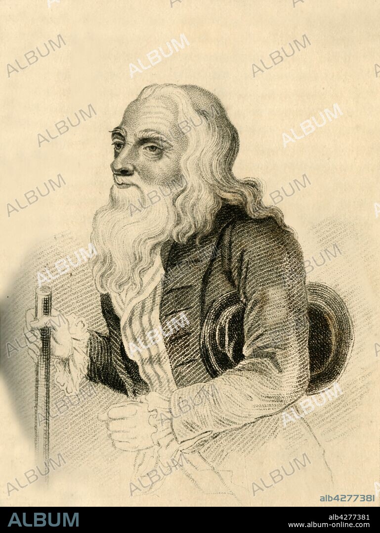 R PAGE. 'Lord Rokeby, of Singular Eccentricity', 1821. Portrait of Matthew Robinson, 2nd Baron Rokeby (c1713-1800), an English landowner, politician and nobleman who was considered an eccentric in later life. Rokeby became a sea-bathing enthusiast and made daily trips to the seashore to swim in salt water regardless of the weather. He also grew his beard at a time when the fashion was to be clean-shaven. From "Wonderful Characters: Comprising Memoirs and Anecdotes of the Most Remarkable Persons of Every Age and Nation", Vol. I, by Henry Wilson. [J. Robins and Co. Albion Press, London, 1821].