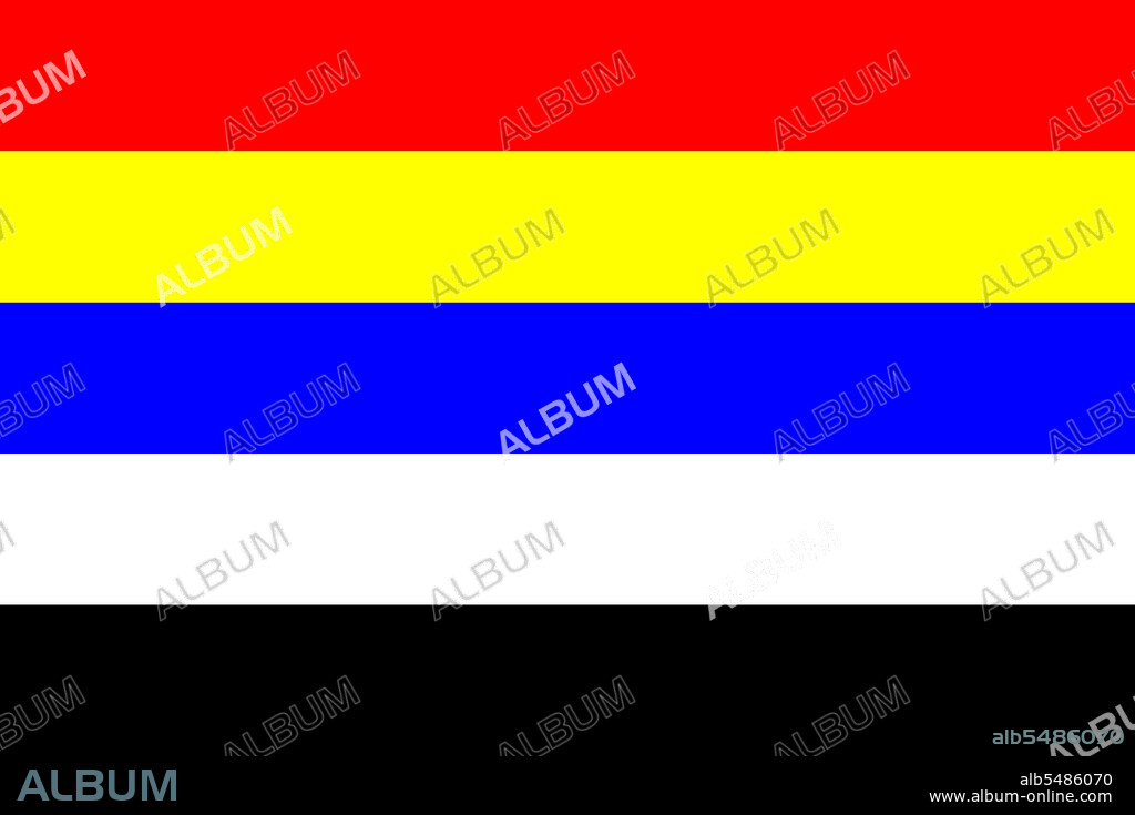 Used mainly in Shanghai and eastern parts of northern China until 1928, this flag was widely flown even before the founding of the Republic of China by Chinese on the eastern coast and garnered the greatest respect at the founding of the ROC. The stripes represent the five great races in China's history, according to Dr. Sun Yat-sen: red for Han Chinese, yellow to represent Manchus, blue as Mongols, white for both Huis and Uyghurs, and black for Tibetans.