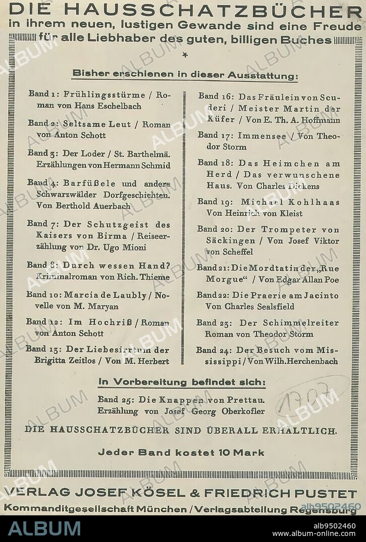 Advertising bill for Der Besuch vom Mississippi by Wilhelm Herchenbach, A black man and a white sailor. In the background palm trees and a sea with a sailing ship. Surrounding a geometric pattern with the publisher's initials and the name of the series in which the work appeared., print maker: anonymous, c. 1922, paper, height 175 mm × width 138 mm.