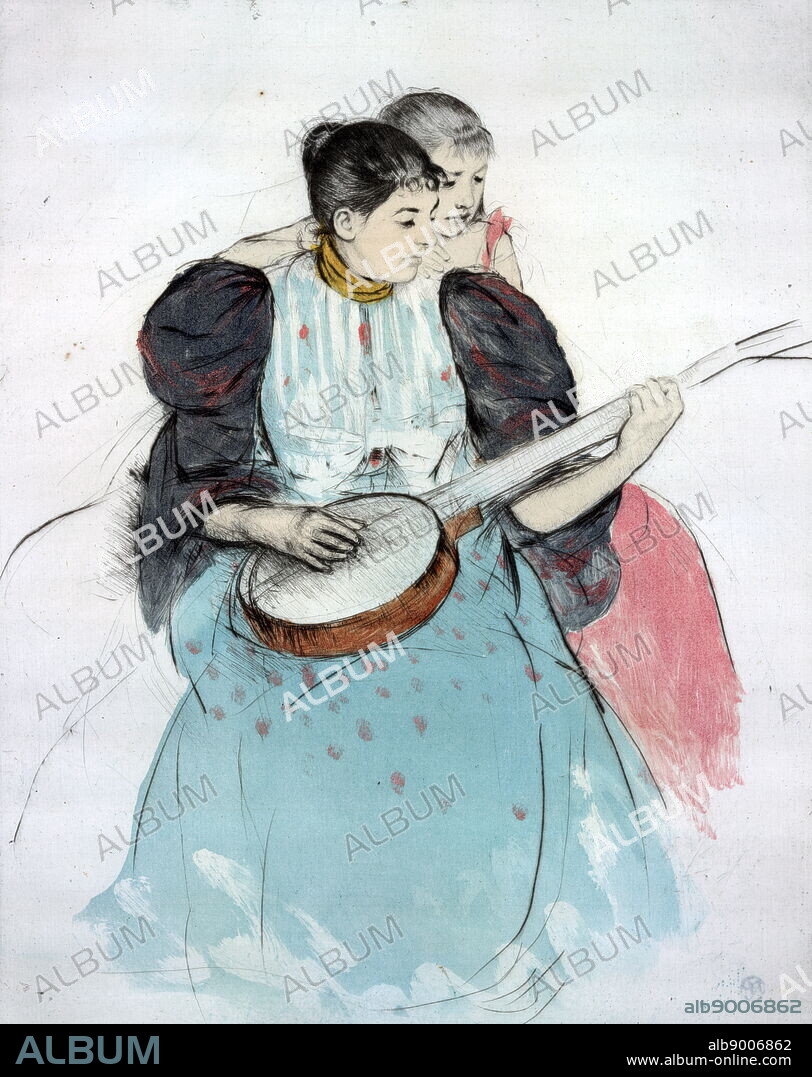 Painting titled "The Banjo Lesson" by Mary Cassatt. Mary Cassatt (1844-1926) an American painter and printmaker. Dated 19th Century.